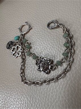 Lucky Brand Silver-Tone Multi-Chain Bracelet with Mint Green Beads